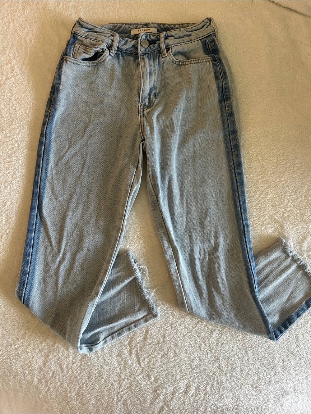 PacSun Two-Tone Light Blue High-Rise Cropped Jeans